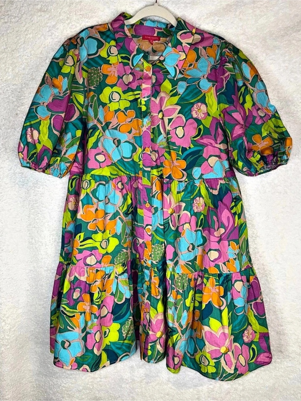 Flying Tomato Floral Mini Dress in Green & Pink Like New